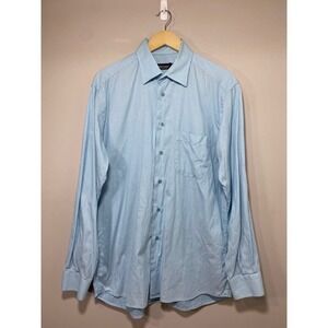 St. Croix Mens Long Sleeve Button Up 
Shirt Sz L Blue Textured Check Dress Shirt